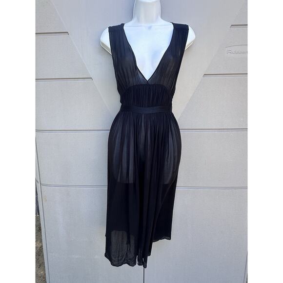 Theory Black Silk Chiffon Sheer pleated dress SZ 6 LBD Minimalist Quiet Luxury - Picture 6 of 16